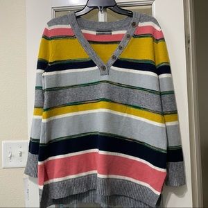 Anthropologie Vneck Button Pullover Striped Sweater Size Small